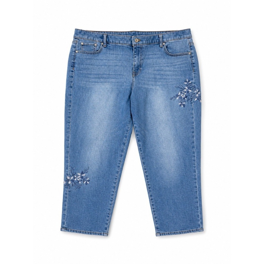 Talbots Flawless Womens Plus 20WP Girlfriend Light Wash Embroidered Jeans